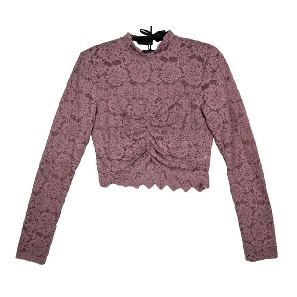 Lulus Tops - LULUS Fuzzy Ruched Lacey Purple Top Long Sleeve Women Large Coquette Cottagecore